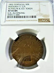 1802 �|���g�K�� ���f�B�G�� F.I. Phelps, Page & Co. 50 ���C�X �g�[�N�� - NGC XF 45 BN
