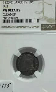 1823/2 キャップ付きバスト ダイム ラージ E's JR-3 NGC VG ディテール クリーニング済み 009