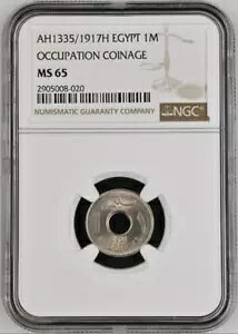 �G�W�v�g 1 M 1917H - AH1335 MS 65 SULTAN HUSSEIN KAMIL NGC One Millieme �ɂ��O���[�f�B���O