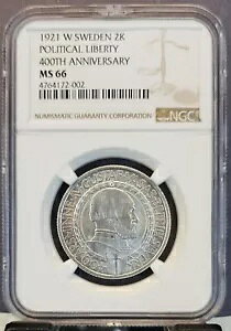1921 W �X�E�F�[�f�� �V���o�[ 2 �N���[�i �|���e�B�J�� ���o�e�B 400 ���N�L�O NGC MS 66 �W�F��