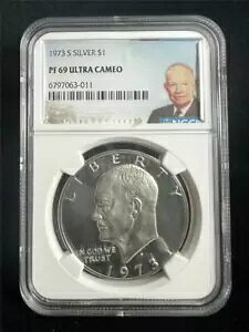 1973 S AC[n[ IKE Vo[ $1 h PF69 Eg JI NGC UCAM DCAM PR69