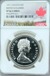 1971 カナダ シルバー 1 ドル S$1 NGC SP 66 カメオ希少フロスティ ホワイト コイン