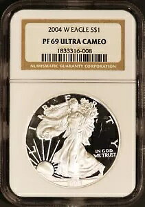 2004-W $1 �A�����J�� �V���o�[ �C�[�O�� PR69UCAM NGC # 1833316-008 + �{�[�i�X