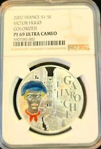 2002 フランス シルバー 1.5 ユーロ ビクター ヒューゴ NGC PF 69 ウルトラ カメオ 希少トップ ポップ