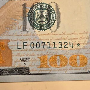 100ドルのStar Note低シリアル番号シリーズ2009 A、ほぼ未流通、サクサク