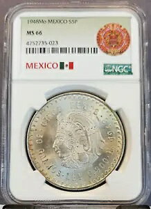 1948 Mo ���L�V�R �V���o�[ 5 �y�\ S5P CUAUHTEMOC NGC MS 66 �X�e�� �W�F�� BU �u���U�[