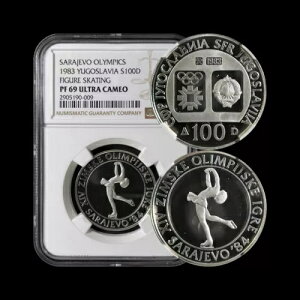 ユーゴスラビア。 1983年、100ディナラ、シルバー - NGC PF69 - トップポップ??フィギュアスケート