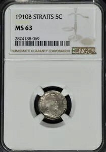 1910 B Straits Settlements 5 ZgANGC MS 63A}[VA