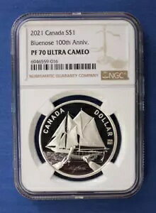 2021 �J�i�_ �V���o�[ �v���[�t $1 �R�C���uBluenose Anniversary�vNGC �O���[�h PF70 COA �t��