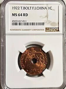 仏印 1 セント 1922 サンダー ボルト NGC MS 64 RD