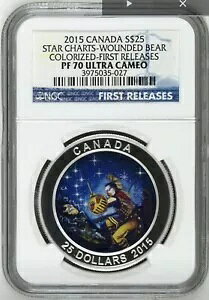 2015 NGC PF 70 U-Cam Canada Star Charts Wounded Bear $25 RCA1IX .9999 Vo[