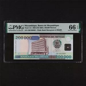 2003 Ur[N Banco de Mocambique 200000 Meticais Pick#141 PMG 66 EPQ Gem UNC