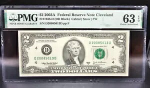 $2 2003A FRN �N���[�u�����h Fr#1938-D (���܂��ʓI�ł͂Ȃ� DD �u���b�N) PMG 63 EPQ