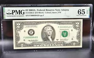 $2 2003A FRN �A�g�����^ Fr#1938-F (���܂��ʓI�ł͂Ȃ� FD �u���b�N) PMG 65 EPQ �W�F��!
