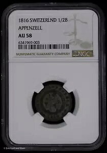 1816 1/2B �X�C�X 1/2 �o�b�c�F�� �V���o�[ �X�C�X �J���g�� NGC AU 58