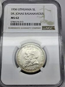 ���g�A�j�A 1936 �V���o�[ 5 Litu Dr. Jonas Basanavicius NGC MS62