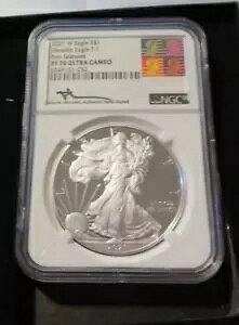 Mercanti auto PF70 Ultra Cameo NGC Silver Eagle 2021-W 1st Releases TY1 Heraldic