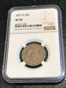 NGC XF 45 1877 S 25C ���o�e�B �V�[�e�b�h �N�H�[�^�[�Â��č��R�C��-NOV111