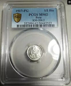 :1917 FG S1/2-DINERO PERU LIBERTY SEATED PCGS MS62 AeB R6 ōO[h