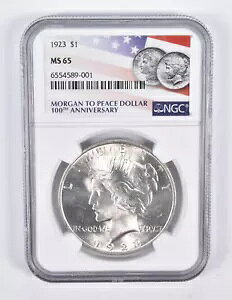 1923 MS65 �s�[�X �V���o�[ �_���[ $1 NGC 100 ���N�L�O�t���b�O Lbl