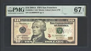 čAM{ 10 h 2004A Fr#2039-L* (GL* ubN) UNC O[h 67