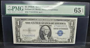 1935A $1 Fr.1608 �V���o�[ �ؖ��� ZC �u���b�N ���b�g�[�Ȃ� PMG 65 �W�F�� ������