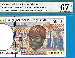 C.A.S / L GABON-5000 FRS-2000-S/N 0042953443-P.404Lf *PMG 67 EPQ SUPERB GEM UNC*