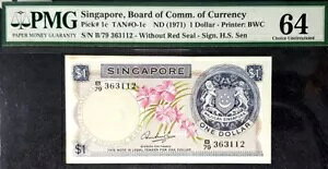 PMG 64 UNC 1971 �V���K�|�[�� $1 �h�� B/���� S/N B/79 363112 (+���� 1 ����)#21434