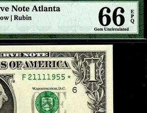 1995 $1 �X�^�[�m�[�g �A�g�����^ FR.1922-F* PMG GEM UNC 66 EPQ �a���N 1955 �N 11 �� 21 ��