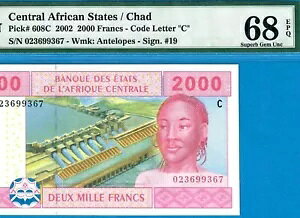C.A.S /C CHAD-2000 FRS-2002-S/N 023699367-P.608C *PMG 68 SUPERB GEM UNC*�g�b�v �|�b�v*