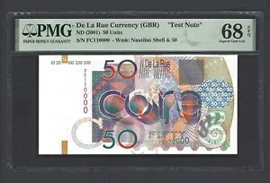 De La Rue (GBR)�A50 ���j�b�g�A2001�A�m�[�`���X �V�F�� & 50 �A�u�e�X�g �m�[�g�v UNC �O���[�h 68