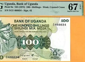 �E�K���_-IDI AMIN-100 SHILLINGS-1973-P.9c-NICE S/N 666634 *PMG 67 EPQ SUPERB GEM*