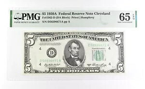 PMG 65 Gem Unc EPQ 1950 A $5 クリーブランド、オハイオ州 米国 FRN グリーン シール Fr#1962-D *1026