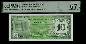 Aruba 10 Florin 1986 PMG 67 EPQ UNC Pick #2 �v�����^�[: JEZ