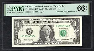 FR 1929-K 2003 $1 連邦準備金メモ「レーダー S/N K35944953A」 PMG GEM UNC-66EPQ