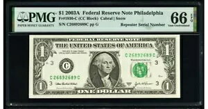 2003A $1 リピーター シリアル番号メモ フィラデルフィア 66 EPQ PMG ジェム UNC 730