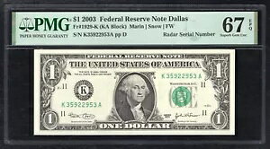 FR 1929-K 2003 $1 連邦準備金メモ「レーダー S/N K35922953A」 PMG GEM UNC-67EPQ