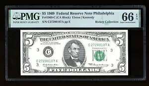 DBR 1969 $5 FRN tBftBA WF Fr. 1969-C PMG 66 EPQ VA C27280107A