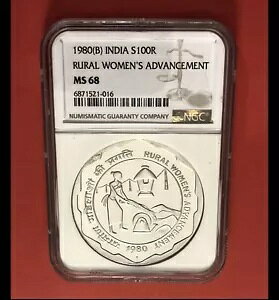 �C���h-1980B-UNC 100 ���s�[ �R�C�� (�_�������̎Љ�i�o)�ANGC MS 68 �ɂ��O���[�h�B