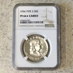 1956 �^�C�v 2 NGC PF66* �X�^�[ �J���I �v���[�t �t�����N���� �n�[�t�_���[ 50c 90% �V���o�[