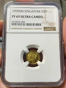 1990 �V���K�|�[�� $5 �S�[���h 1/20 �I���X ���C�I�� �R�C�� NGC PF 69 UC