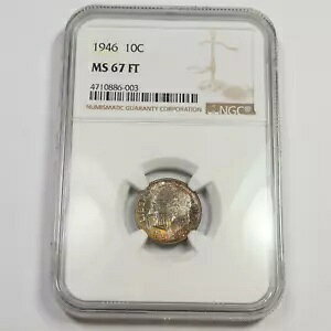 1946 P NGC MS67 FT - �g�[�� �V���o�[ ���[�Y�x���g �_�C�� - 10c US �R�C�� #47402A