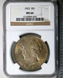 1922 P Peace Dollar NGC MS 64 �O���[���A�S�[���h�A�C�G���[�̊��S���ʃg�i�[