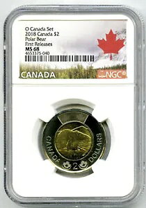 2018 O �J�i�_ $2 POLAR BEAR TOONIE NGC MS68 �t�@�[�X�g �����[�X �g�b�v �|�b�v 3 ���̂�