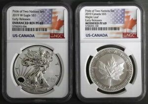 2019 �v���C�h �I�u 2 �l�C�V�����Y �A�[���[ NGC Rev PF 69 USA $1 �C�[�O�� & PF 69 $5 �J�i�_ ���[�v��
