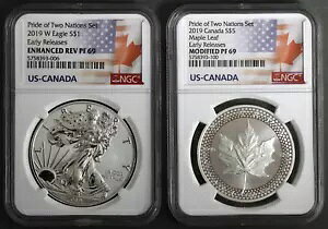 2019 �v���C�h �I�u 2 �l�C�V�����Y �A�[���[ NGC Rev PF 69 USA $1 �C�[�O�� & PF 69 $5 �J�i�_ ���[�v��