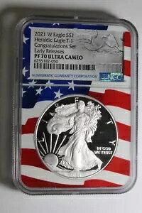 2021 W ヘラルディック イーグル T-1 PF70 ウルトラ カメオ フラッグ コア NGC おめでとう #050