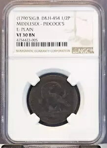 1790 CMX 1/2 yj[ D&H 454 ~hZbNX shRbN NGC VF 30 BN IInV