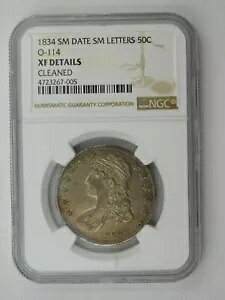 1834�N���tSm.���^�[ O-114 �L���b�v �o�X�g 50c NGC �O���[�h XF �f�B�e�[�� �N���[�j���O�ς� (455)