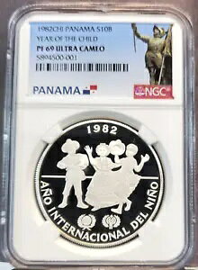 1982 パナマ シルバー 10 バルボア チャイルド イヤー NGC PF 69 ウルトラ カメオ 希少